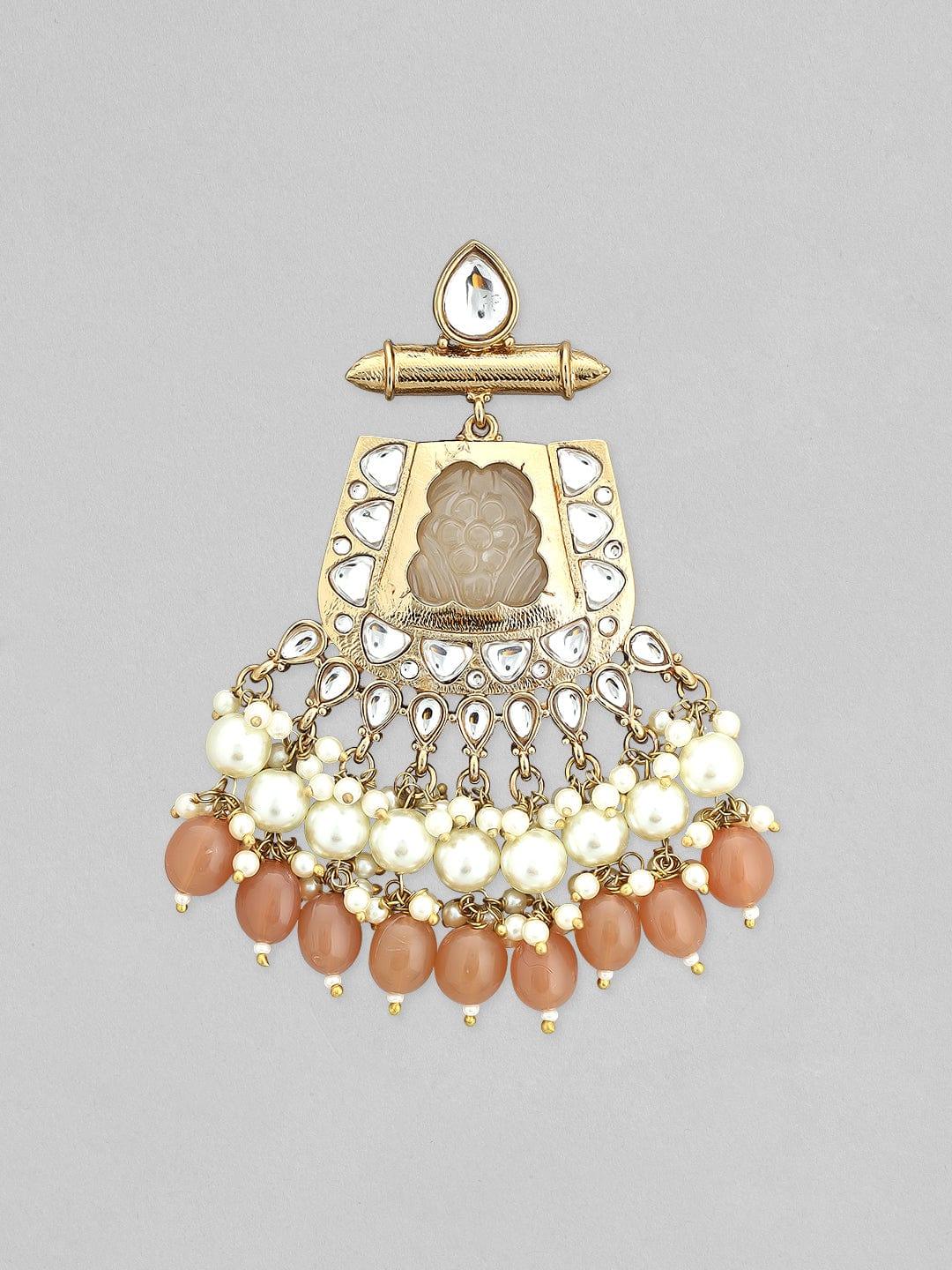 Rubans 22k Gold-Plated Handcrafted Kundan White Stone Studded Chandbali Earrings - Indiakreations