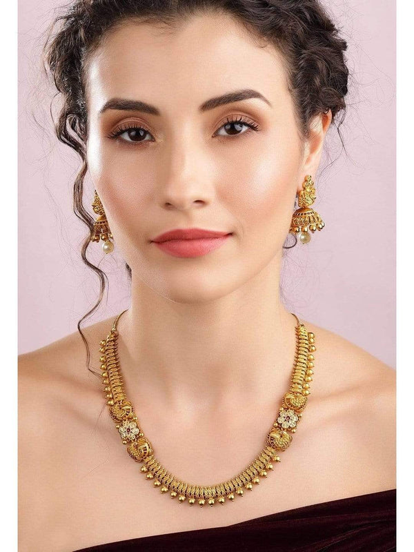 Rubans 22K Gold Plated Handcrafted Ruby Stone Necklace Set