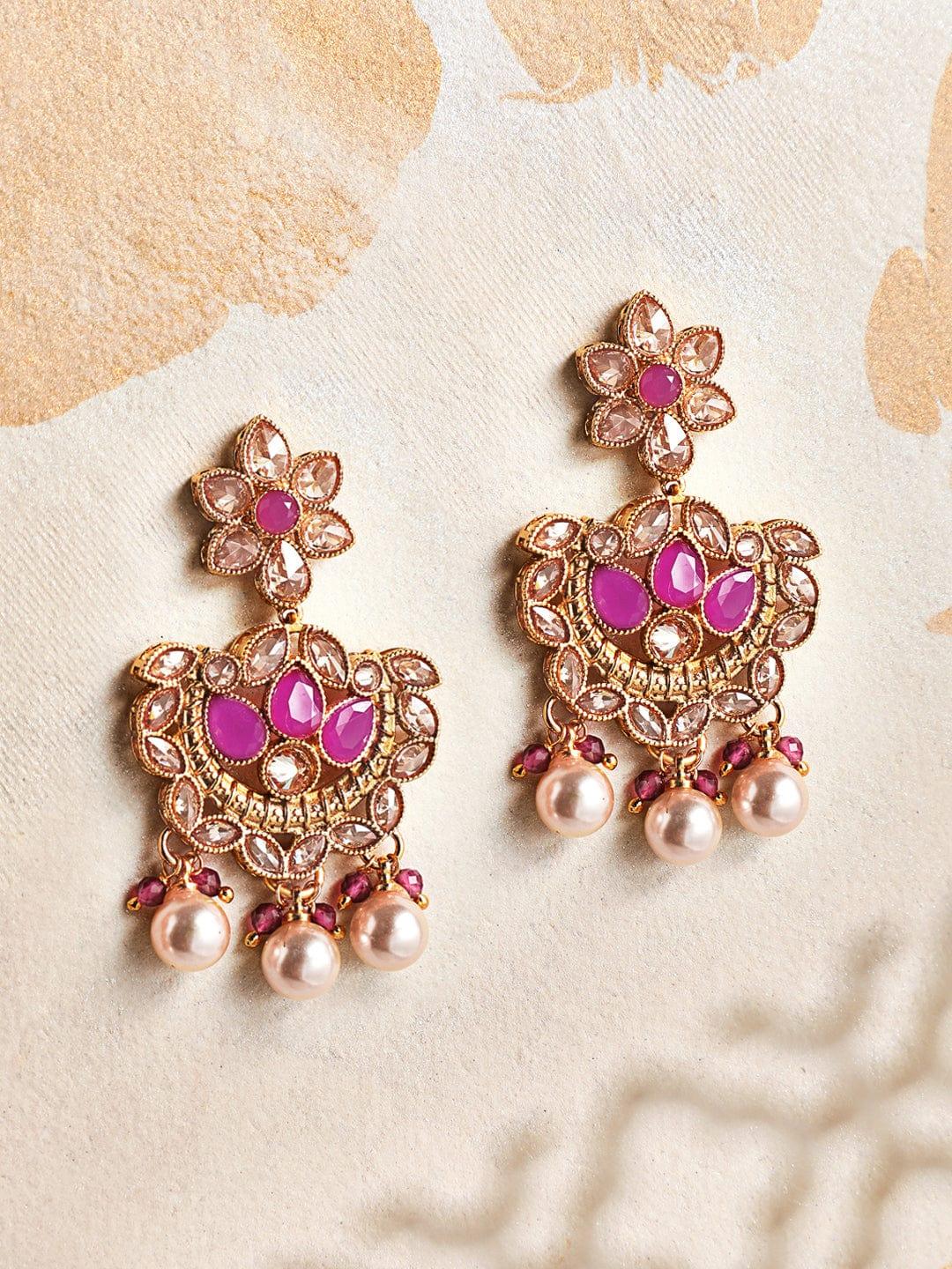 Rubans 22K Gold Plated Handcrafted Ruby Studded chandbali Earrings - Indiakreations
