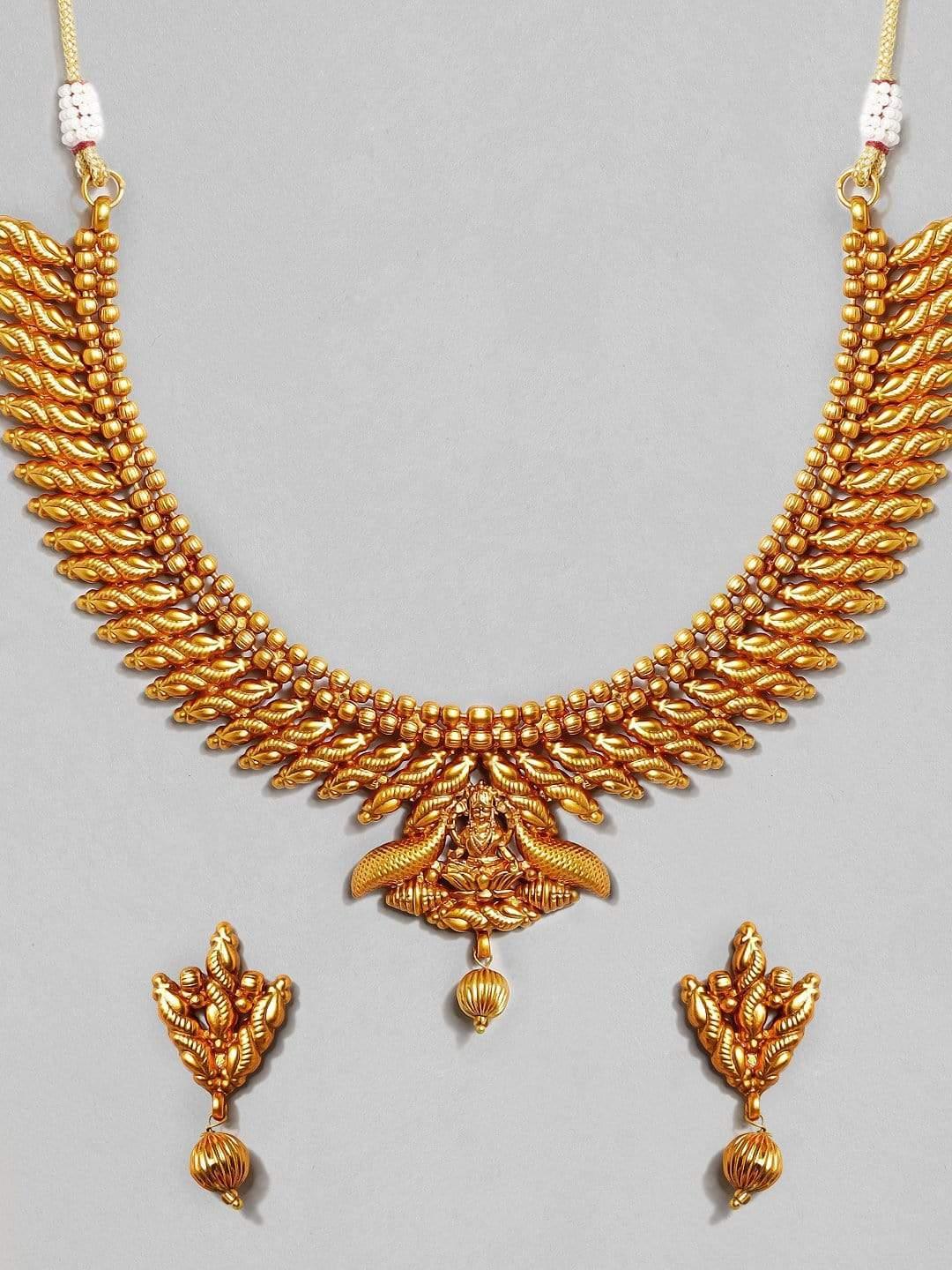 Rubans 22K Gold Plated Handcrafted Studded Traditional Necklace Set - Indiakreations