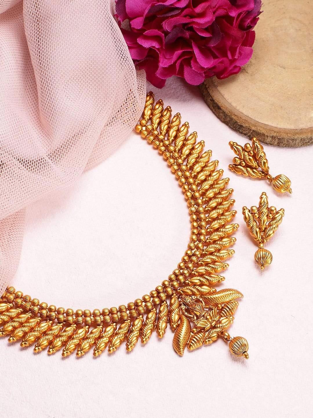 Rubans 22K Gold Plated Handcrafted Studded Traditional Necklace Set - Indiakreations