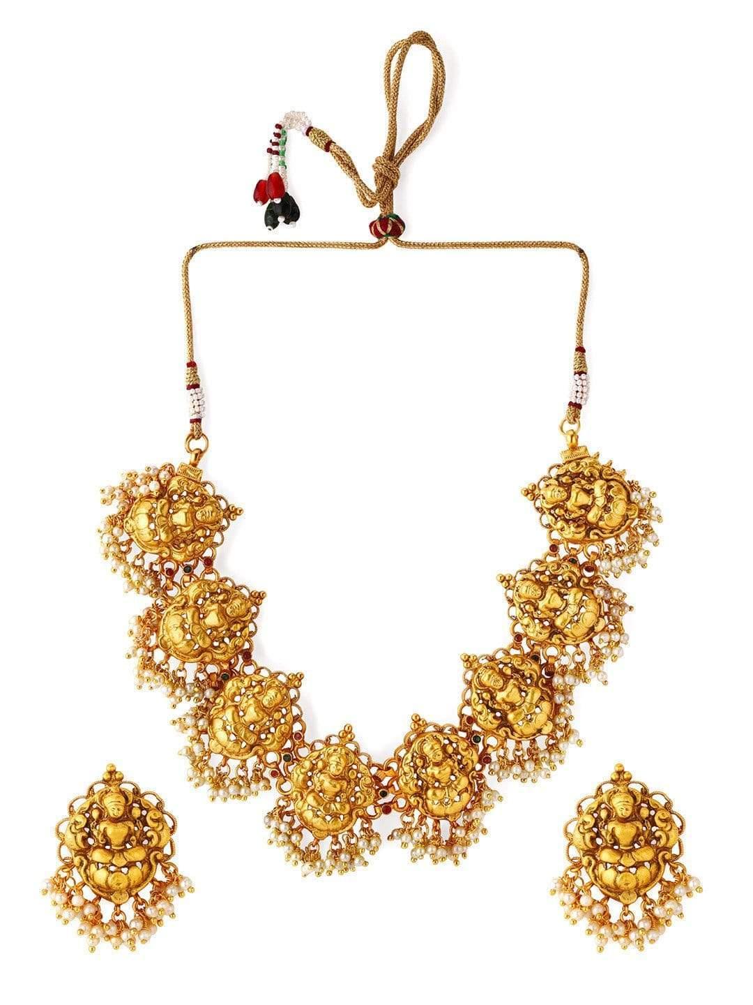 Rubans 22K Gold Plated Handcrafted Temple Traditional Necklace Set - Indiakreations
