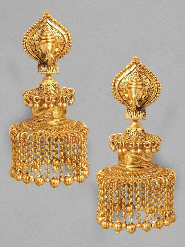 Rubans 22K Gold Plated Handcrafted Traditional Temple Jhumka Earrings