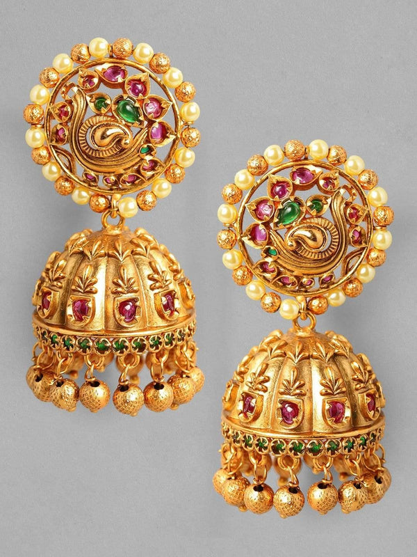 Rubans 22K Gold Plated Handcrafted Traditional Temple Jhumka Earrings - Indiakreations