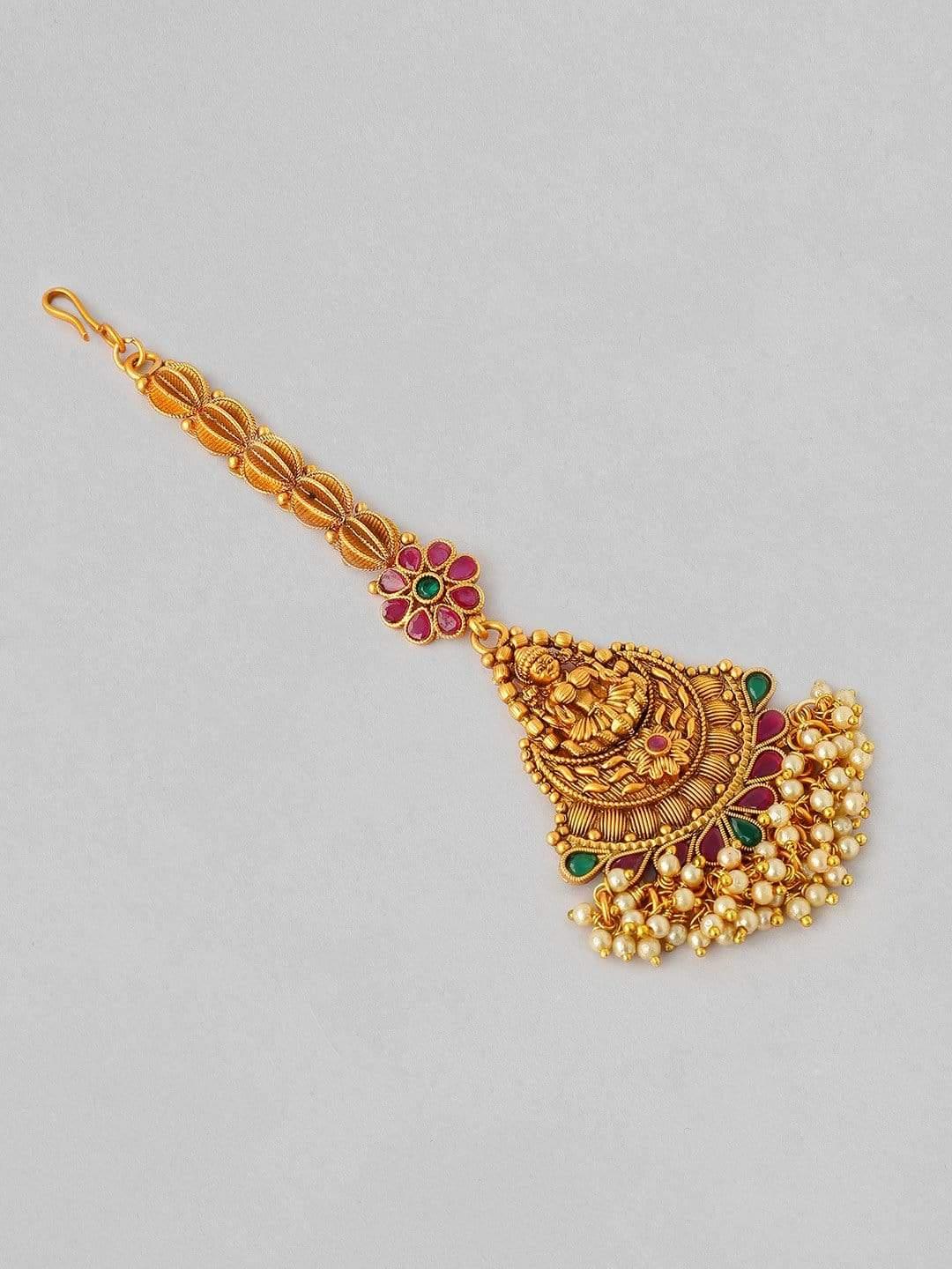 Rubans 22K Gold Plated Handcrafted Traditional Temple Maangtikka - Indiakreations