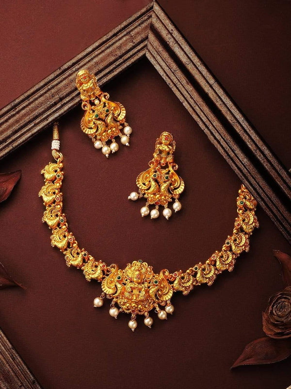 Rubans 22K Gold Plated Handcrafted Traditional Temple Necklace Set - Indiakreations