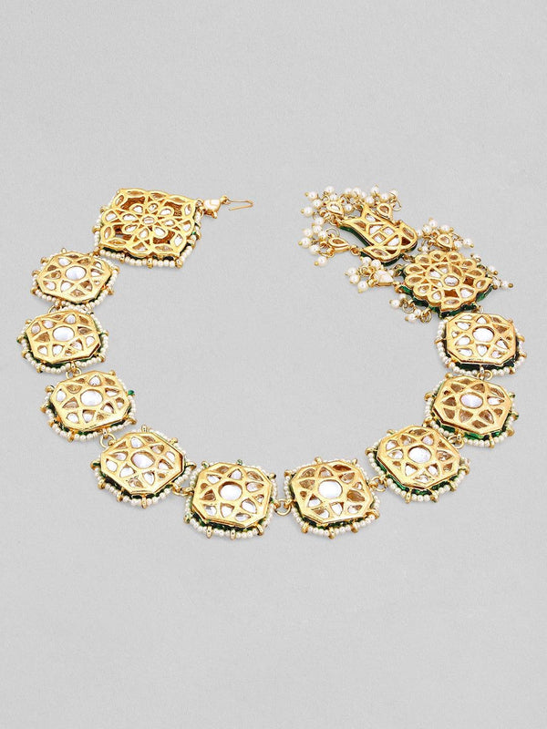 Rubans 22K Gold Plated Handcrafted White Beaded Stone Studded Hair Band - Indiakreations