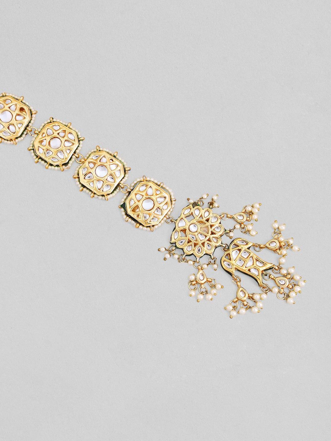 Rubans 22K Gold Plated Handcrafted White Beaded Stone Studded Hair Band - Indiakreations