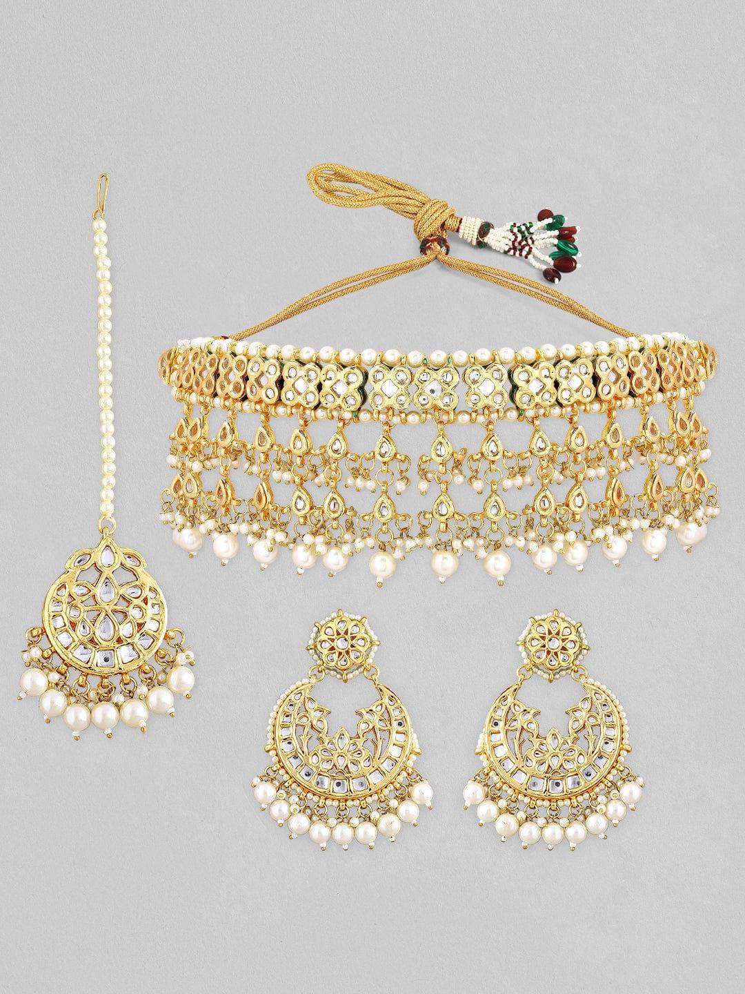 Rubans 22k Gold Plated Kudan Hair Vine With Pearls Design. - Indiakreations