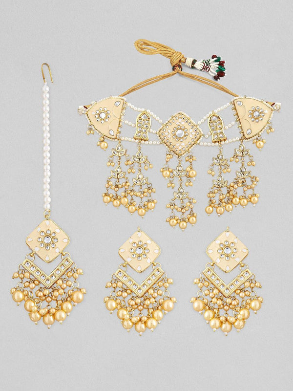 Rubans 22k Gold Plated Kundan Choker Set With Pearl Design.. - Indiakreations