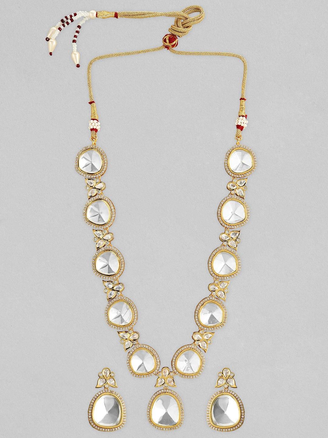 Rubans 22K Gold Plated Polki Necklace Set With Beautiful Design - Indiakreations