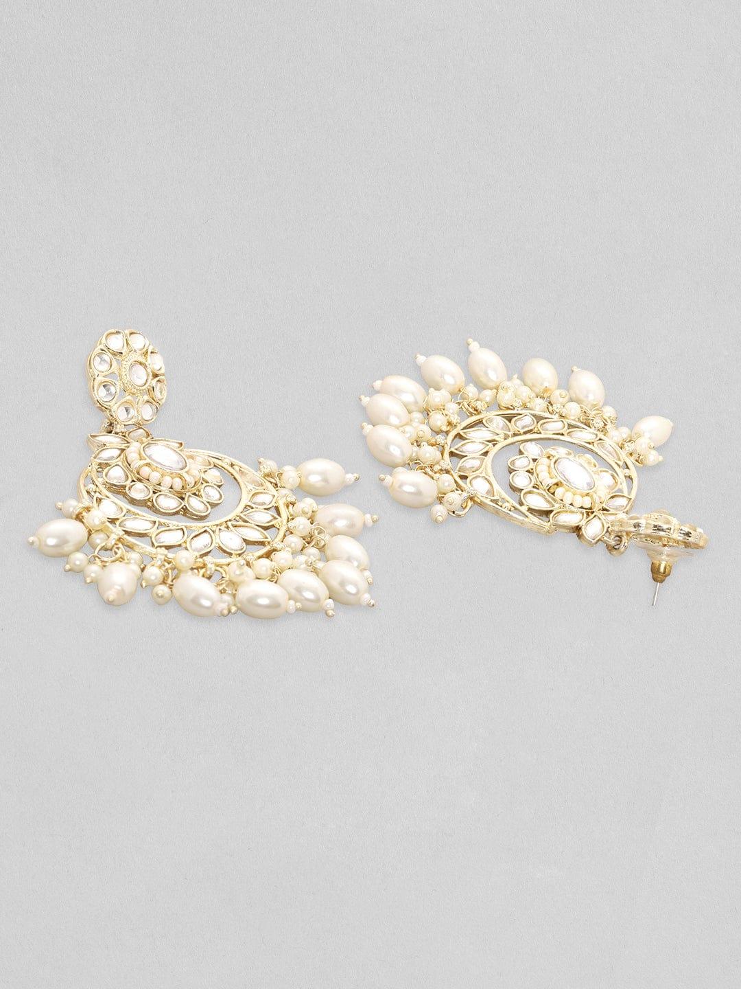 Rubans 22K Gold Plated Kundan Studded Pearl Necklace & Earring Jewellery Set. - Indiakreations