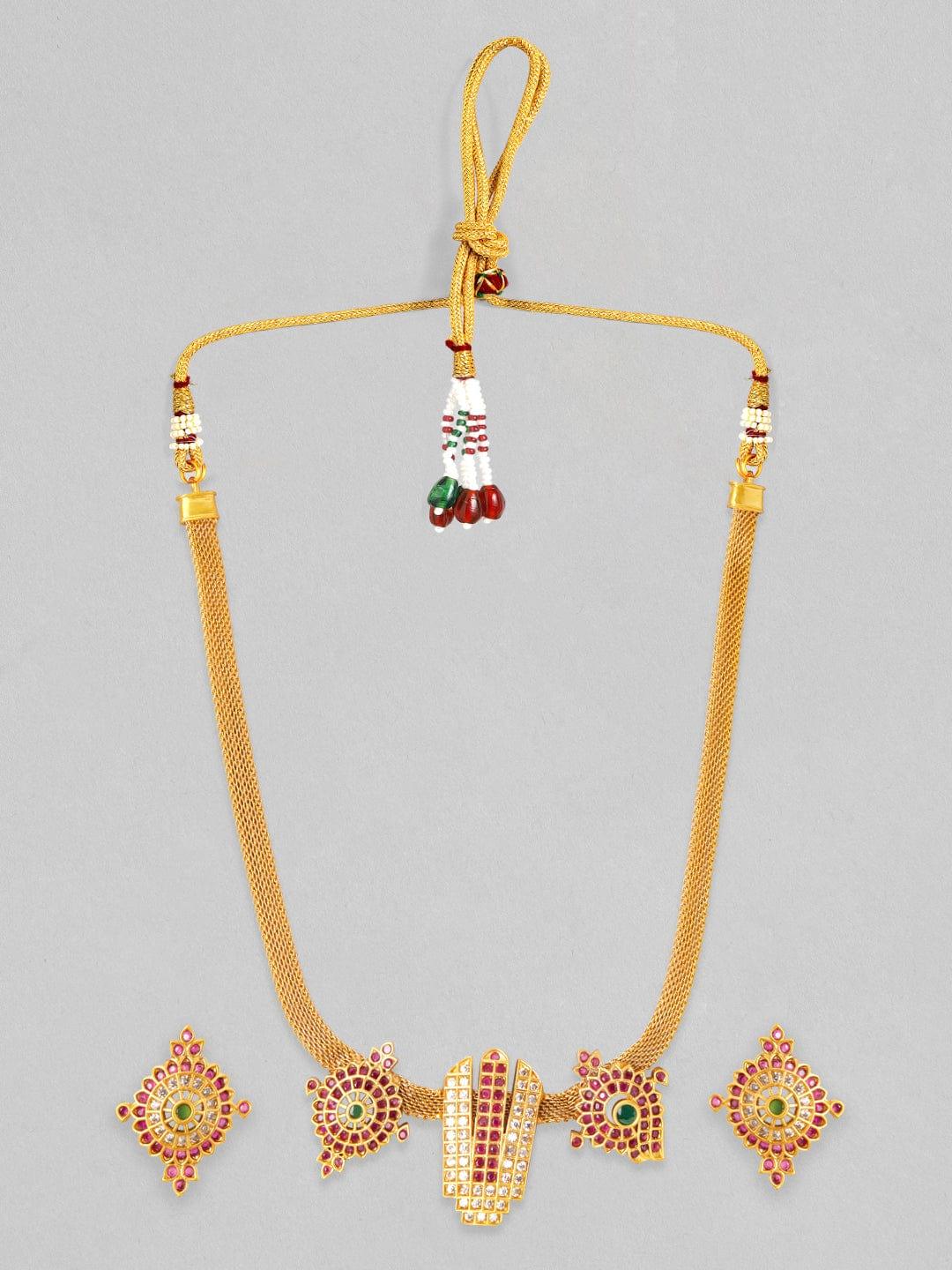 Rubans 22K Gold Plated Necklace Set With Studded AD Design - Indiakreations