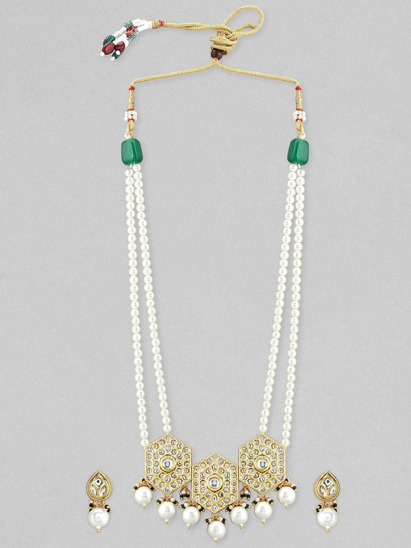 Rubans 22K Gold Plated Pendant Kundan Necklace Set With Pearls - Indiakreations