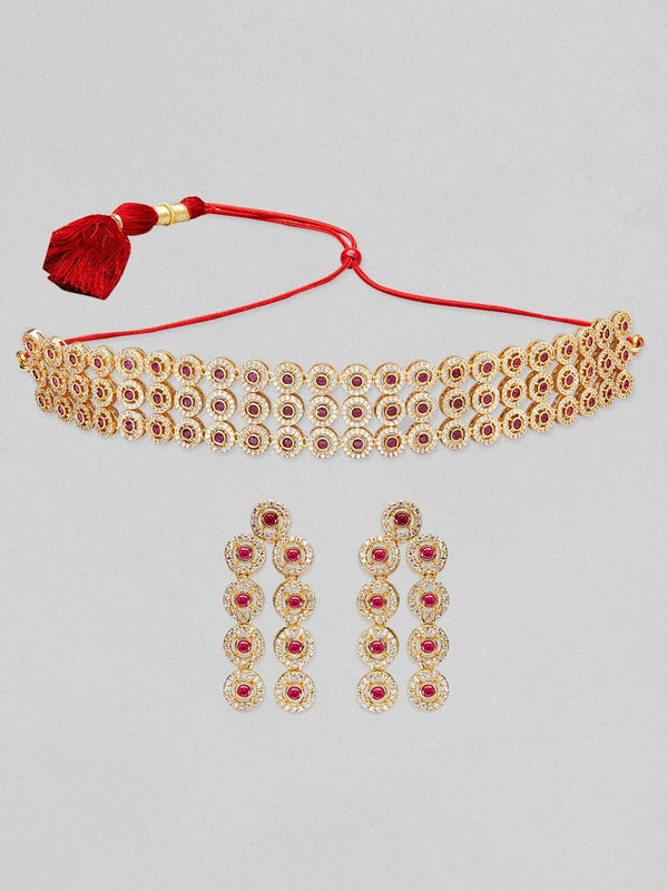 Rubans 22k Gold-Plated Ruby & AD Studded Choker Jewellery Set - Indiakreations