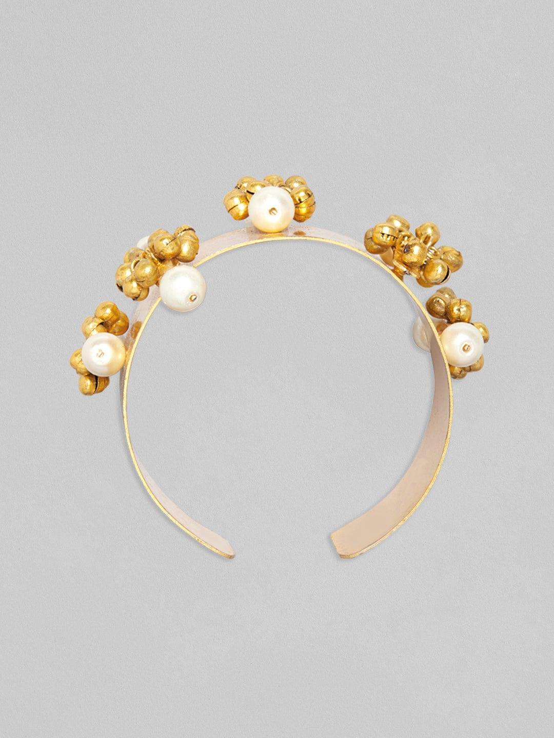 Rubans 24K Gold Plated Handcrafted Bracelet With Pearls And Golden Beads - Indiakreations