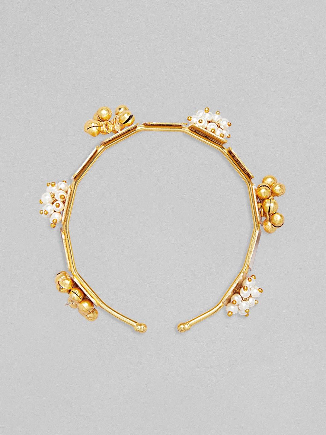 Rubans 24K Gold Plated Handcrafted Bracelet With Square Design, Pearls & Golden Beads - Indiakreations
