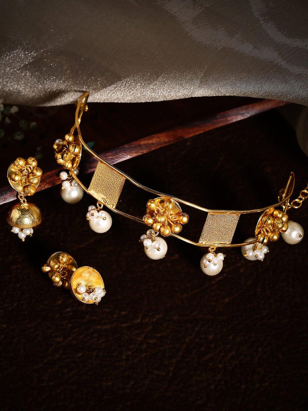 Rubans 24K Gold Plated Handcrafted Choker Set With Pearls, Square And Floral Design - Indiakreations