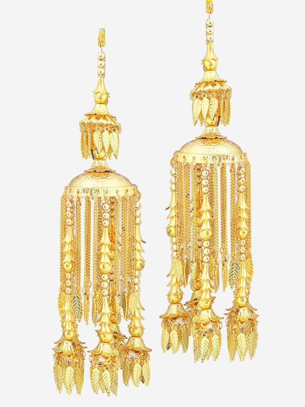 Rubans 24K Gold Plated Dangling Kaleera With Golden Beads, Floral And Leaf Design. - Indiakreations