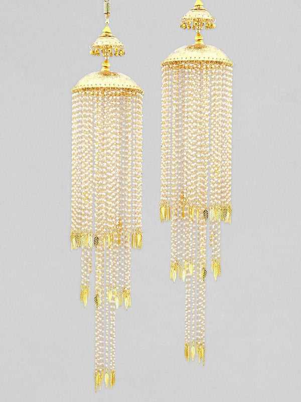 Rubans 24K Gold Plated Dangling Kaleera With Pearls, Leaf And Dome Design. - Indiakreations