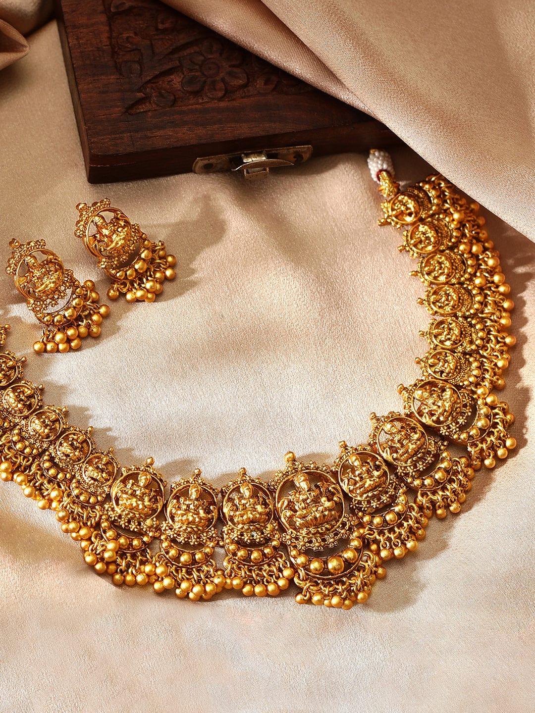 Rubans 24K Gold Plated Filigree Handcrafted Temple Necklace Set - Indiakreations