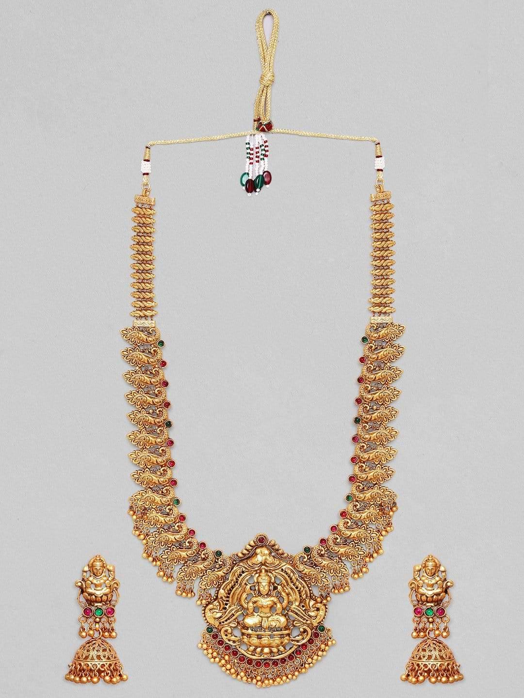 Rubans 24K Gold Plated Filigree Lakshmi Temple Necklace Set - Indiakreations
