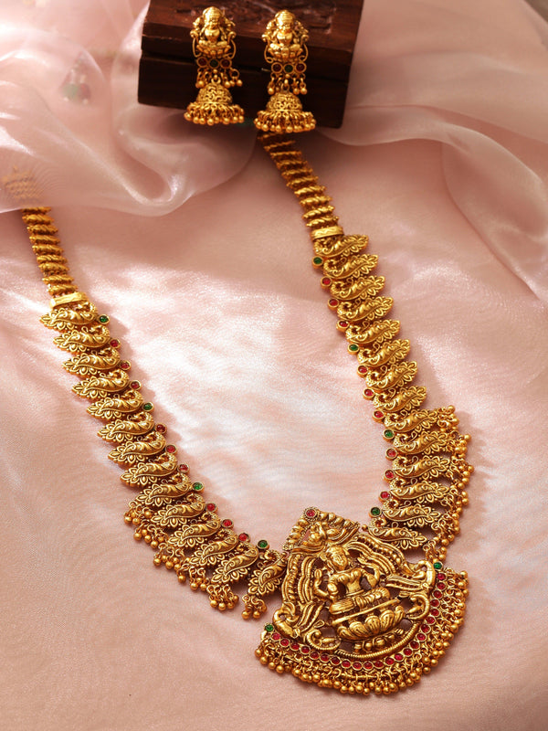 Rubans 24K Gold Plated Filigree Lakshmi Temple Necklace Set - Indiakreations