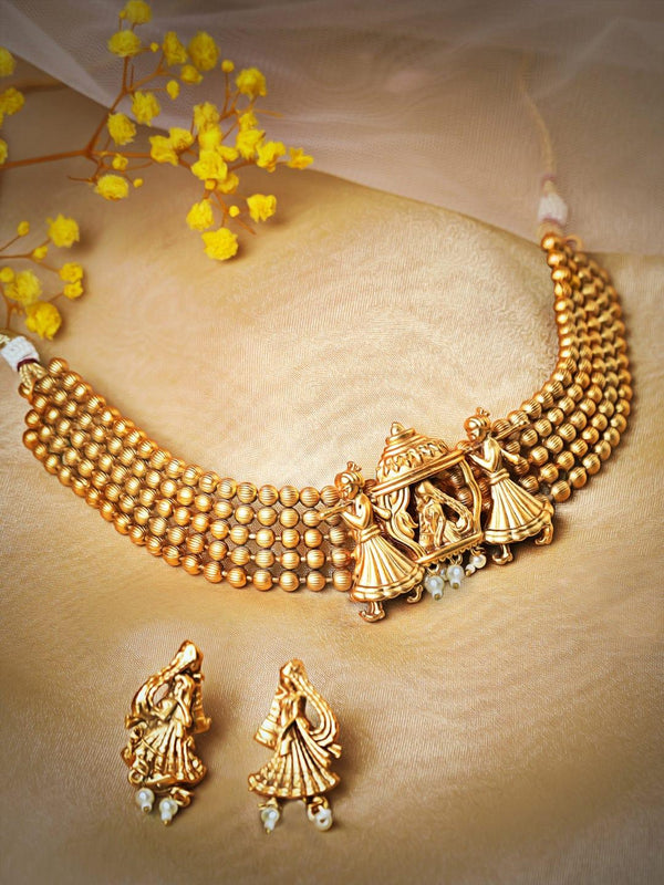 Rubans 24K Gold Plated Handcrafted Beads Bed Necklace Set - Indiakreations