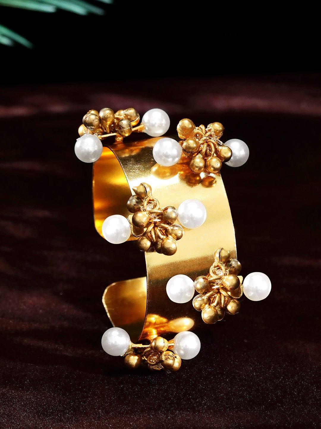 Rubans 24K Gold Plated Handcrafted Bracelet With Pearls And Golden Beads - Indiakreations