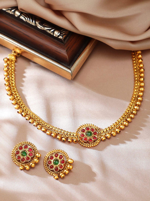 Rubans 24K Gold Plated Handcrafted Collar Neckline Necklace Set - Indiakreations