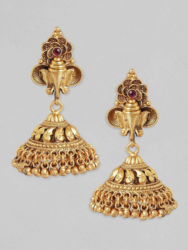 Rubans 24K Gold Plated Handcrafted Filigree Divine Ganesha Jhumka Earrings - Indiakreations