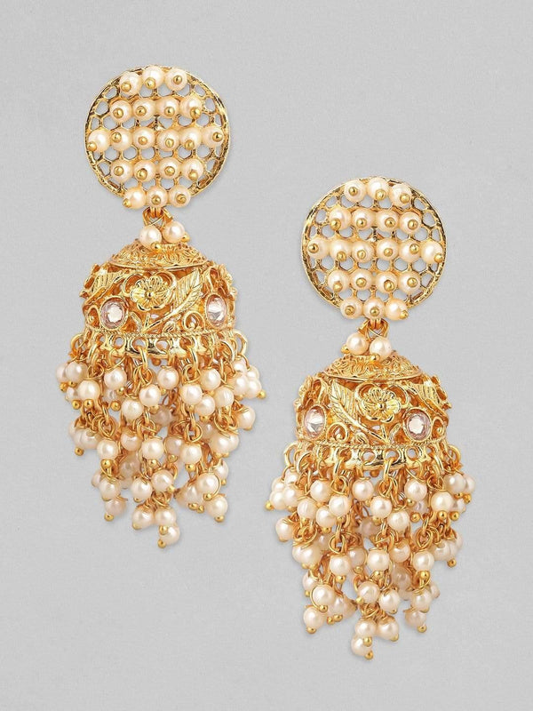 Rubans 24K Gold Plated Handcrafted Filigree Temple Jhumka Earrings - Indiakreations