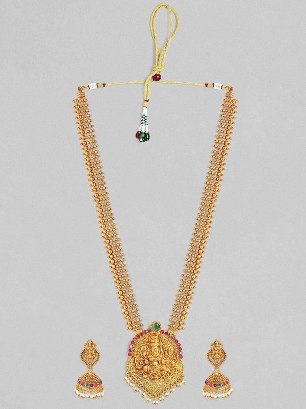 Rubans 24K Gold Plated Handcrafted Heavy Pendant Temple Necklace Set - Indiakreations