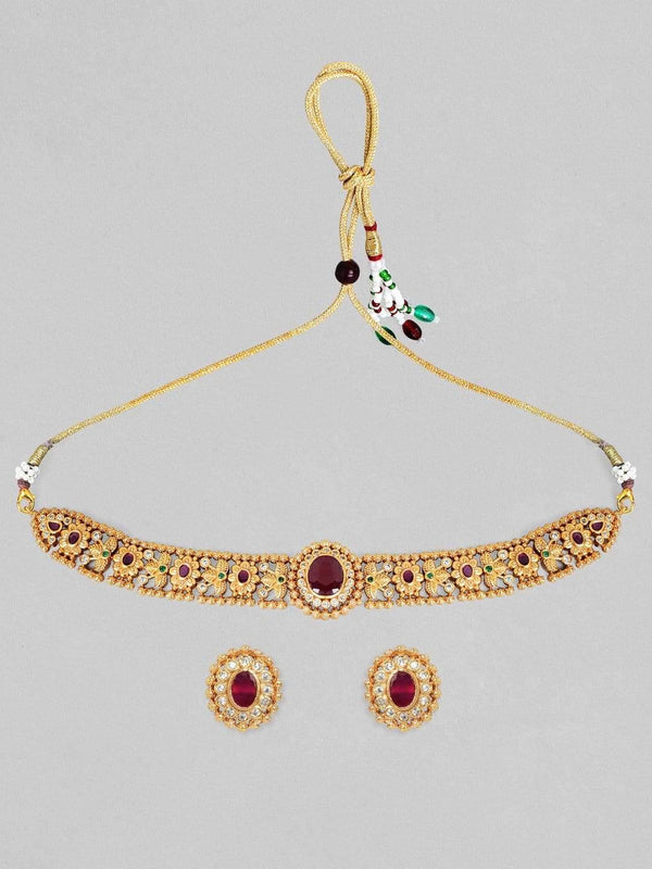 Rubans 24K Gold Plated Handcrafted Intricate Choker Set - Indiakreations