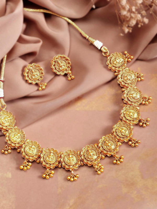 Rubans 24K Gold Plated Handcrafted Intricate Temple Necklace Set - Indiakreations