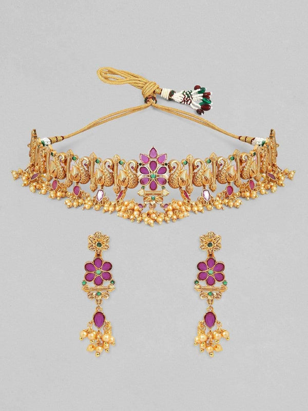 Rubans 24K Gold Plated Handcrafted Intricate Work Choker Set - Indiakreations