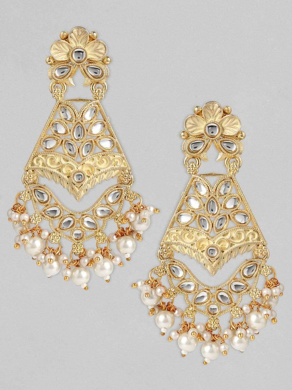 Rubans 24K Gold Plated Handcrafted Kundan & Pink Enamel with Filigree Drop Earrings - Indiakreations