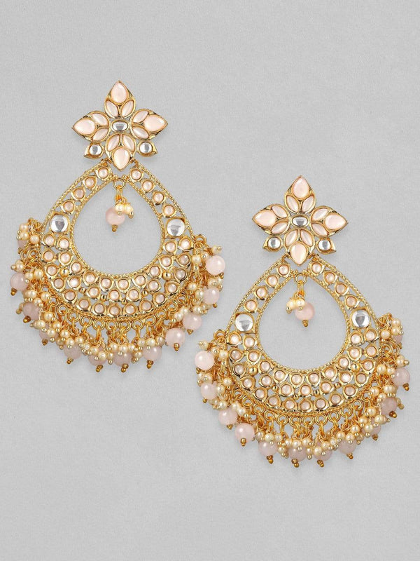 Rubans 24K Gold Plated Handcrafted Pastel Color Chandbali Earrings