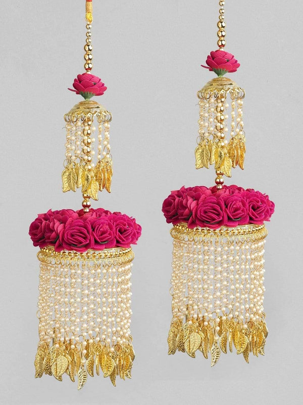 Rubans 24K Gold Plated Handcrafted Pink Floral Layered Kaleera Set - Indiakreations