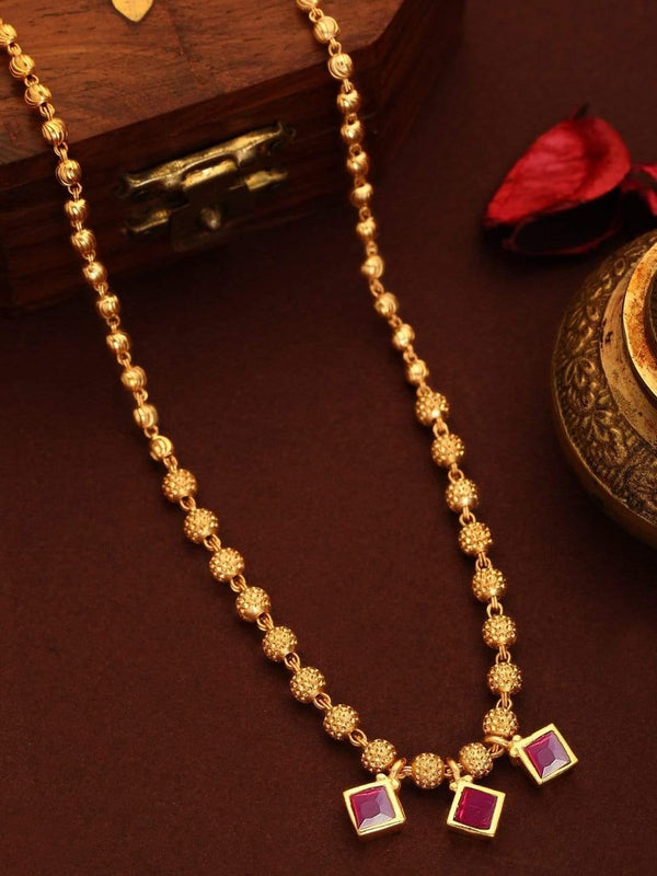 Rubans 24K Gold Plated Handcrafted Red Stone Necklace - Indiakreations