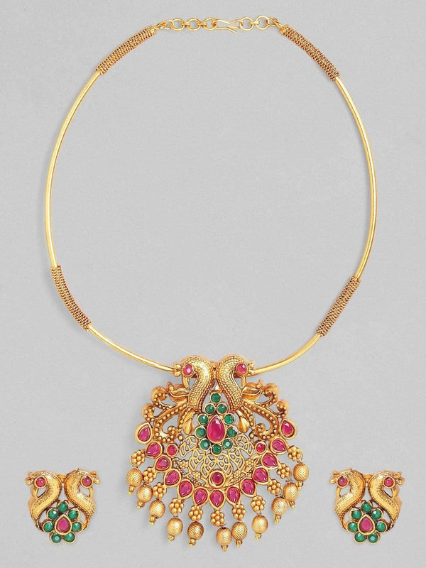 Rubans 24K Gold Plated Handcrafted Royal Pendant Necklace Set - Indiakreations