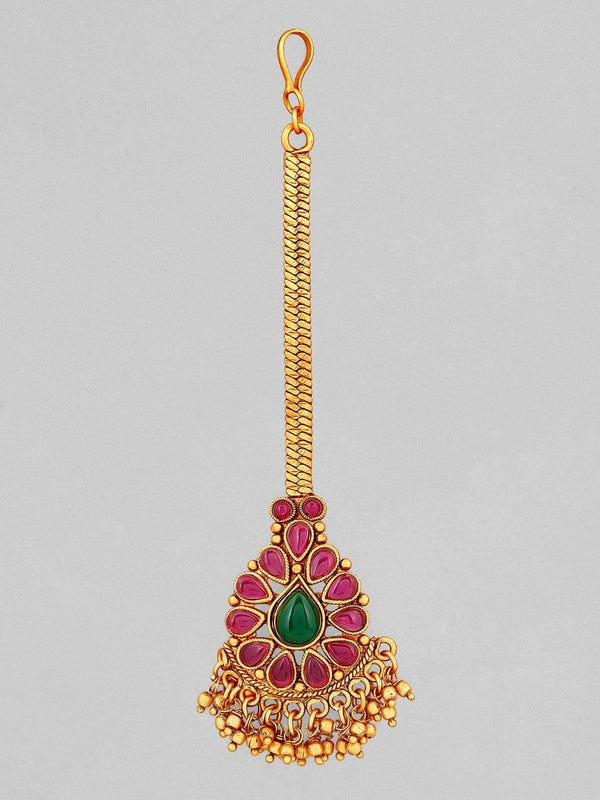 Rubans 24K Gold Plated Handcrafted Ruby stone Studded Maang Tikka - Indiakreations