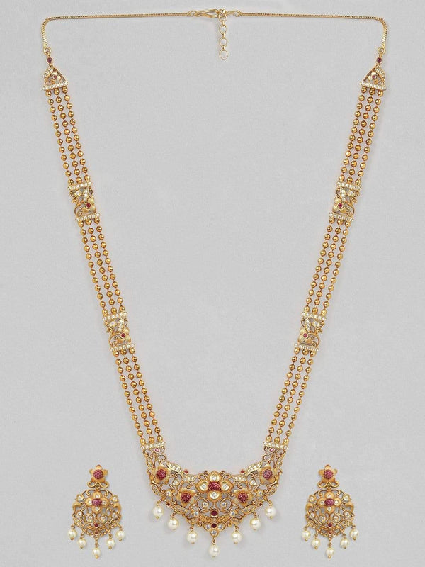 Rubans 24K Gold Plated Handcrafted Ruby Stone Studded Necklace Set - Indiakreations