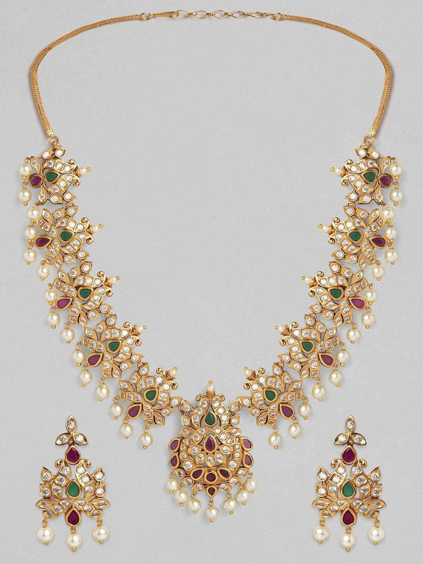 Rubans 24K Gold Plated Handcrafted Ruby Stone Studded Necklace Set - Indiakreations