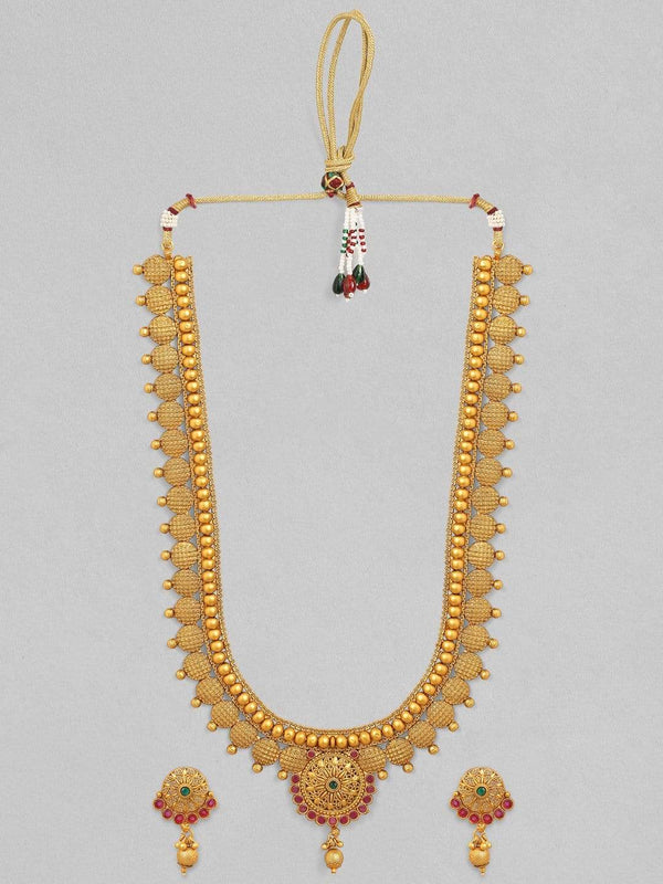 Rubans 24K Gold Plated Handcrafted Ruby Stone Traditional Necklace Set