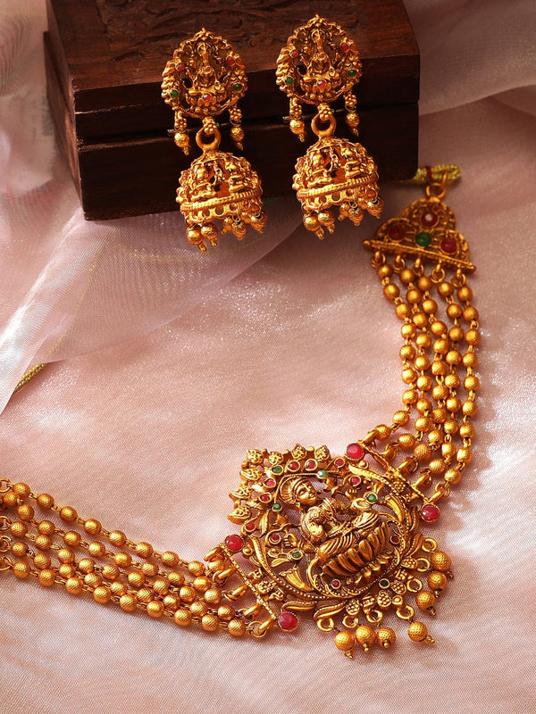 Rubans 24K Gold Plated Handcrafted Ruby Studded Devine Lakshmi Tradional Choker Set