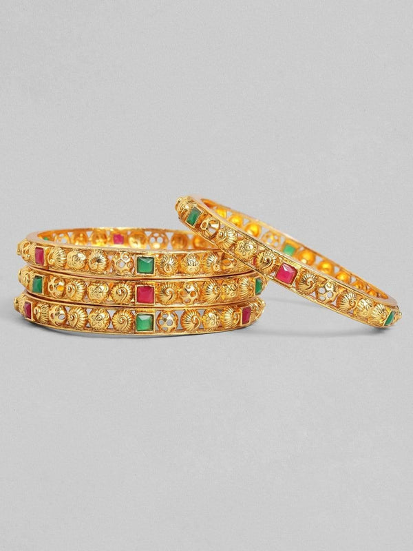 Rubans 24K Gold Plated Handcrafted Ruby Studded Set of 4 Bangles - Indiakreations