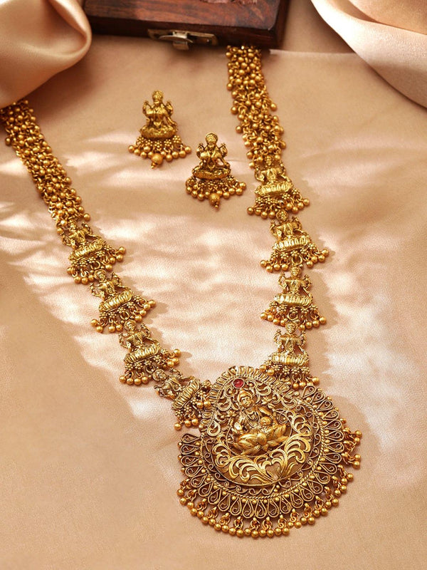 Rubans 24K Gold Plated Handcrafted Temple Filigree Necklace Set - Indiakreations
