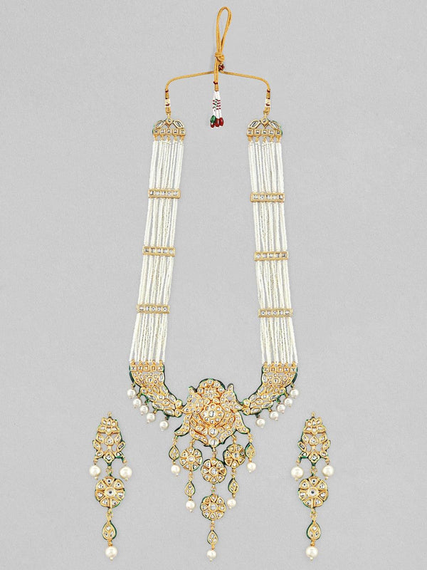 Rubans 24K Gold Plated Kundan Necklace Set With Layered Design - Indiakreations