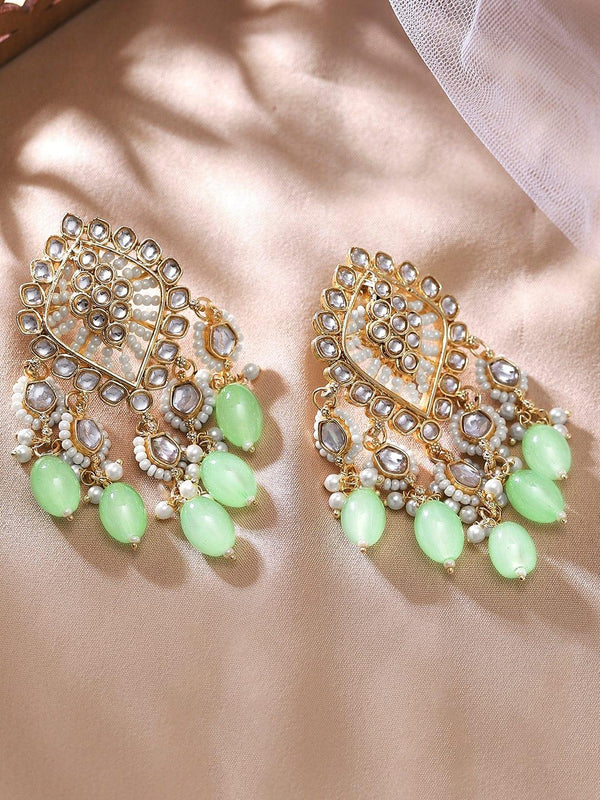 Rubans 24K Gold Plated Kundan Studded Pearl & Beads Dangle Earrings. - Indiakreations